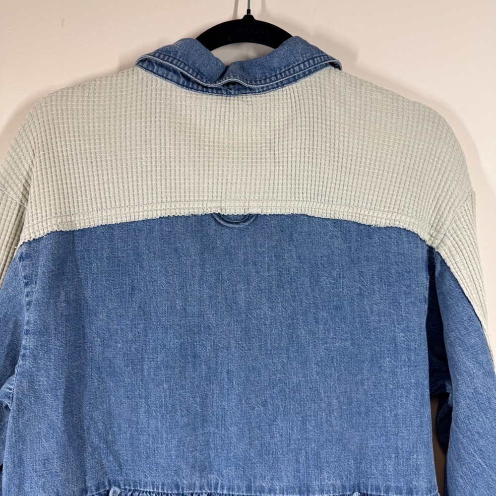 Free People Jean Tunic Dress Blue Beige Button Front Mixed Fabric Size XS - Picture 12 of 16